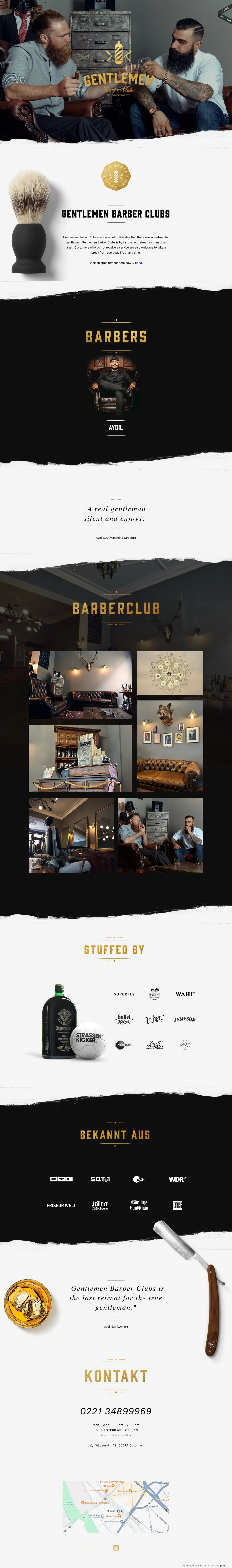 Gentlemen Barber Club website — full page preview